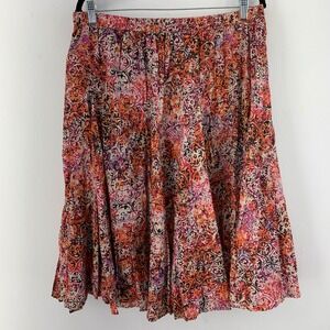 Christopher & Banks Large Petite Medallion Print Boho Peasant Midi Skirt Summer